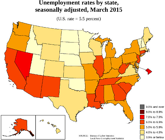 state unemployment map March 2015