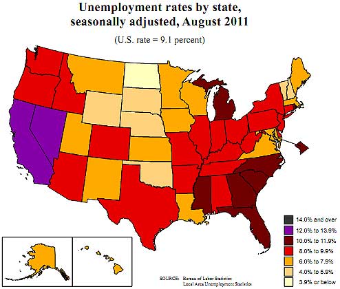 state unemployment map august 2011